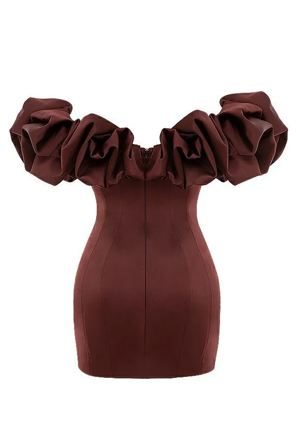 House Of CB Selena Raisin Satin Ruffle Strapless Dress Women Dresses