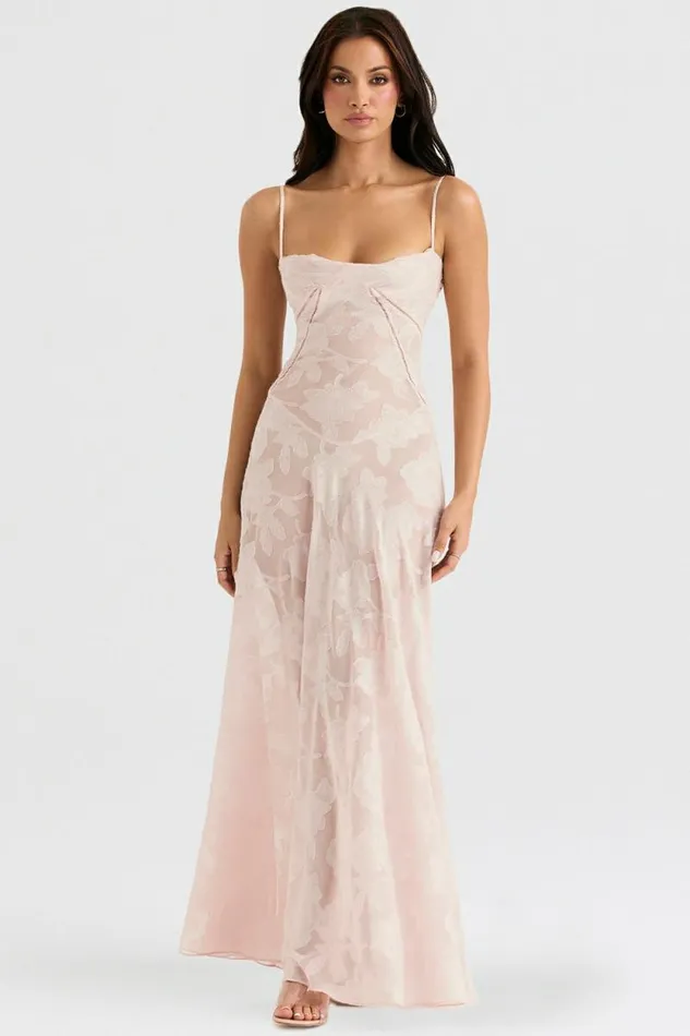 House Of CB Seren Soft Pink Floral Lace Back Maxi Dress Women Dresses House Of CB Seren Soft Pink Floral Lace Back Maxi Dress Women Dresses