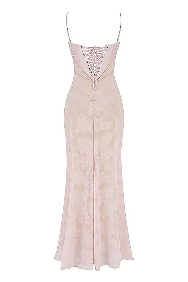 House Of CB Seren Soft Pink Floral Lace Back Maxi Dress Women Dresses House Of CB Seren Soft Pink Floral Lace Back Maxi Dress Women Dresses