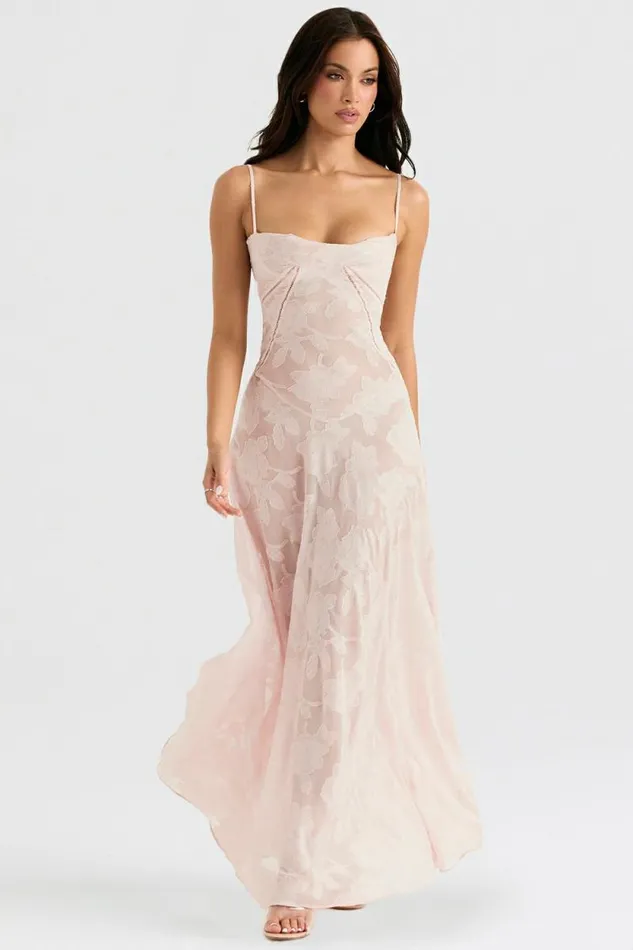 House Of CB Seren Soft Pink Floral Lace Back Maxi Dress Women Dresses House Of CB Seren Soft Pink Floral Lace Back Maxi Dress Women Dresses
