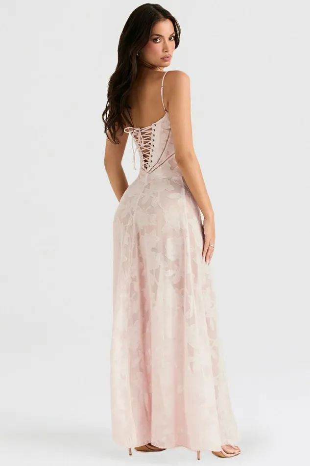 House Of CB Seren Soft Pink Floral Lace Back Maxi Dress Women Dresses House Of CB Seren Soft Pink Floral Lace Back Maxi Dress Women Dresses