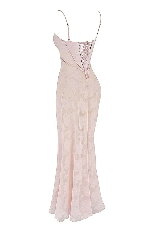 House Of CB Seren Soft Pink Floral Lace Back Maxi Dress Women Dresses House Of CB Seren Soft Pink Floral Lace Back Maxi Dress Women Dresses