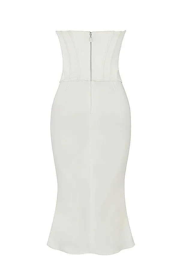 House Of CB Sienna Ivory Satin Strapless Corset Midi Dress Women Dresses House Of CB Sienna Ivory Satin Strapless Corset Midi Dress Women Dresses