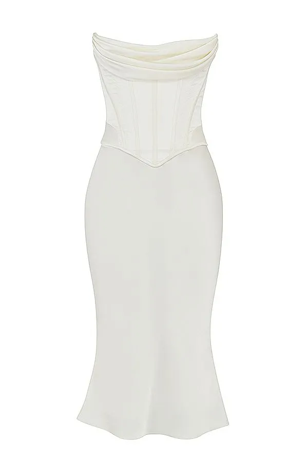 House Of CB Sienna Ivory Satin Strapless Corset Midi Dress Women Dresses House Of CB Sienna Ivory Satin Strapless Corset Midi Dress Women Dresses