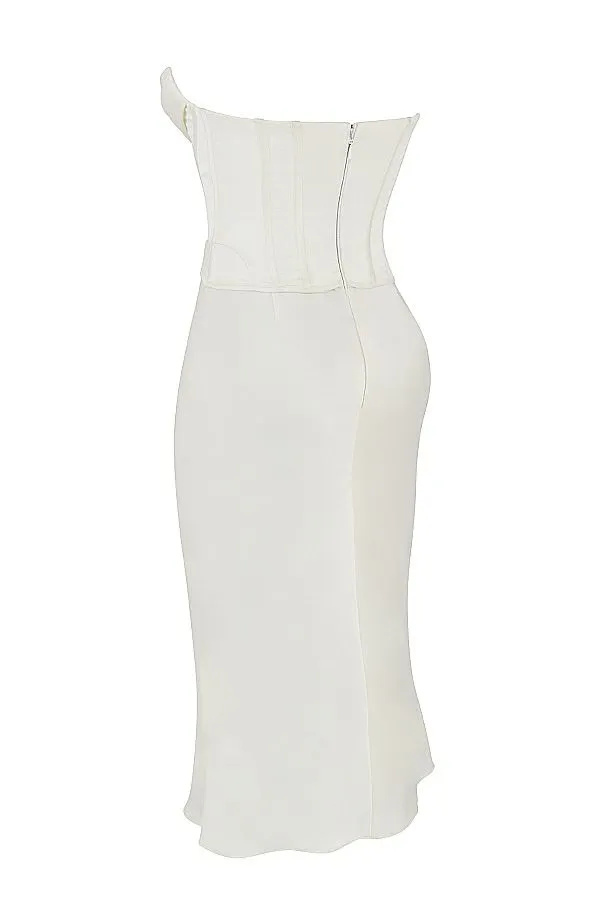 House Of CB Sienna Ivory Satin Strapless Corset Midi Dress Women Dresses House Of CB Sienna Ivory Satin Strapless Corset Midi Dress Women Dresses