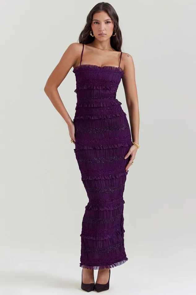 House Of CB Solana Grape Sequin Pleat Corset Dress Women Dresses