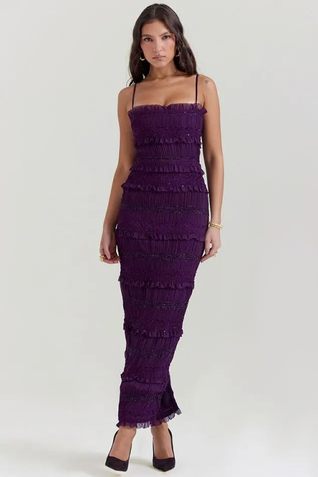 House Of CB Solana Grape Sequin Pleat Corset Dress Women Dresses House Of CB Solana Grape Sequin Pleat Corset Dress Women Dresses