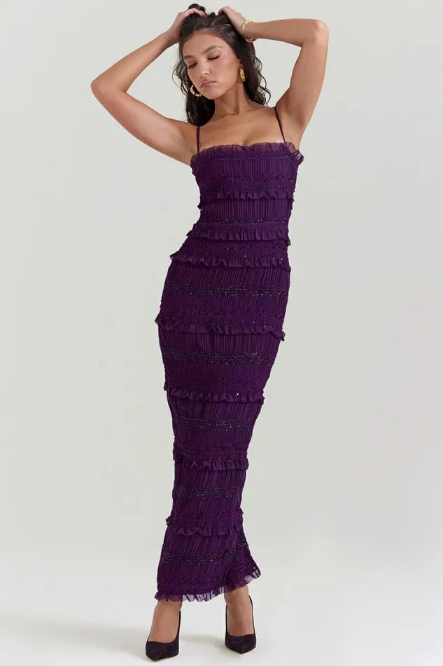 House Of CB Solana Grape Sequin Pleat Corset Dress Women Dresses House Of CB Solana Grape Sequin Pleat Corset Dress Women Dresses