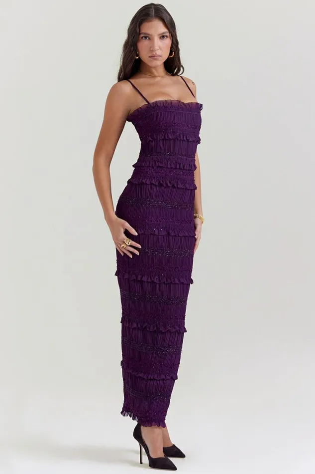 House Of CB Solana Grape Sequin Pleat Corset Dress Women Dresses House Of CB Solana Grape Sequin Pleat Corset Dress Women Dresses