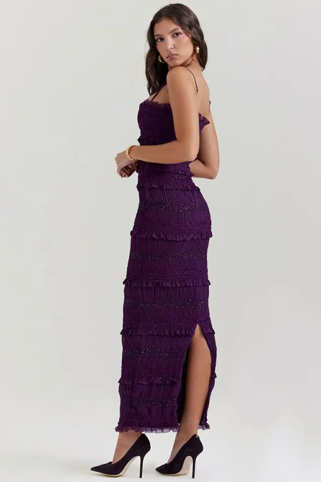 House Of CB Solana Grape Sequin Pleat Corset Dress Women Dresses House Of CB Solana Grape Sequin Pleat Corset Dress Women Dresses