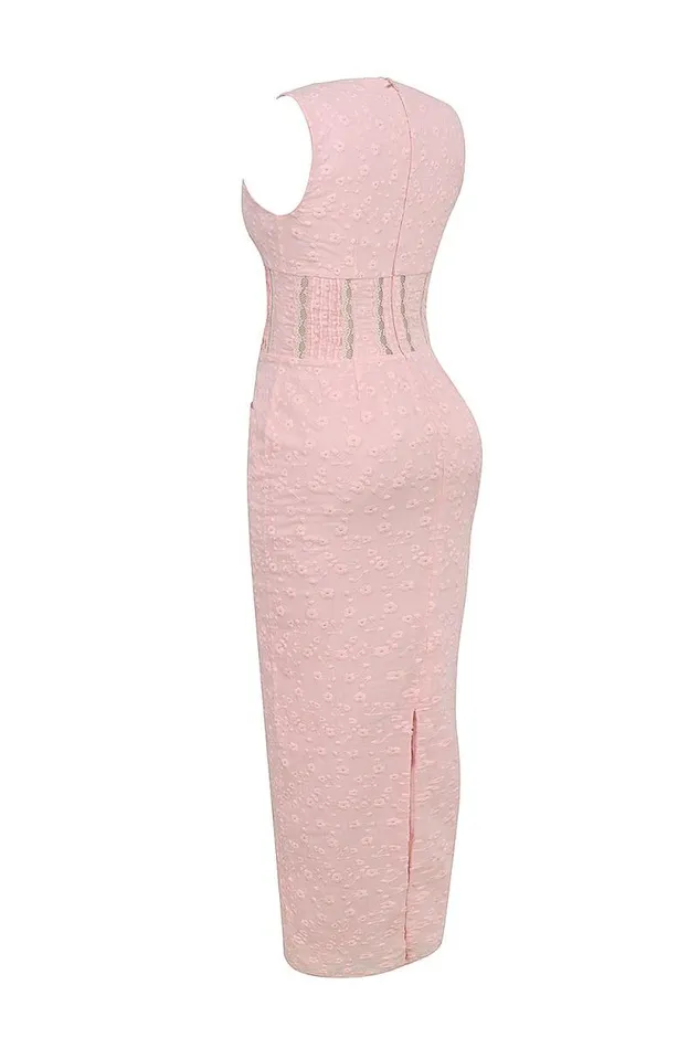 House Of CB Sophina Perfectly Pink Broderie Anglais Plunge Maxi Dress Women Dresses