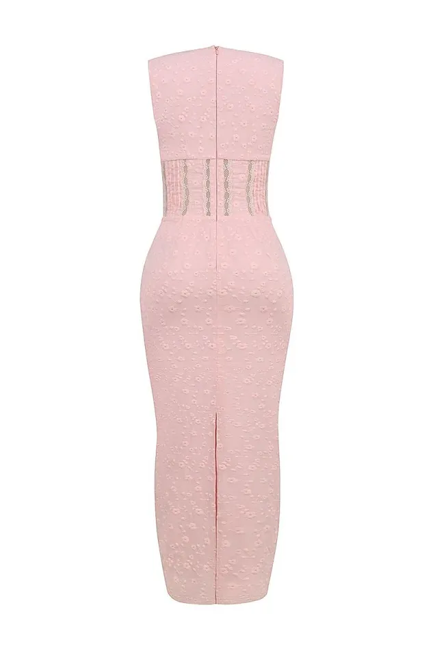 House Of CB Sophina Perfectly Pink Broderie Anglais Plunge Maxi Dress Women Dresses