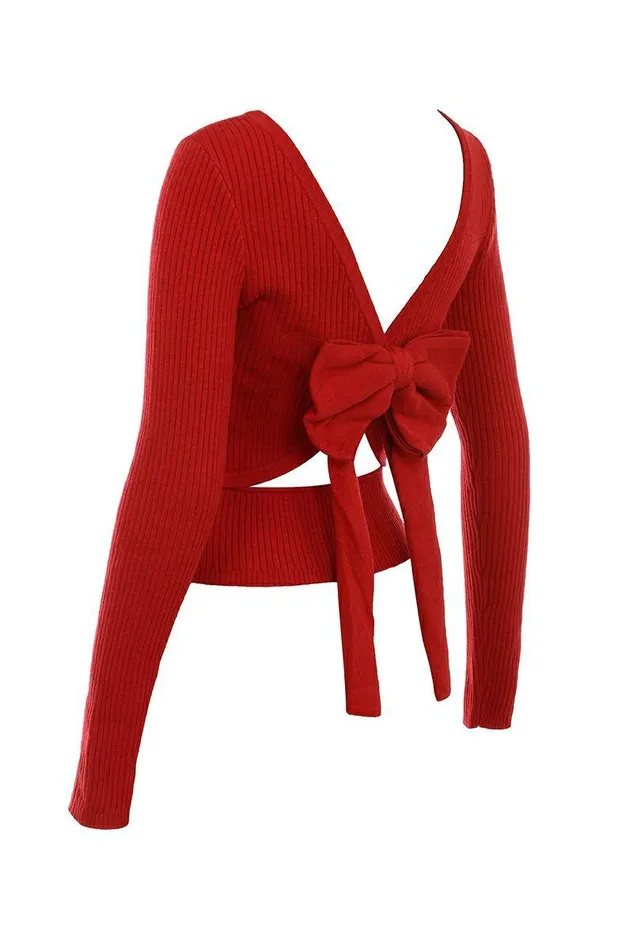House Of CB Sula Scarlet Cashmere Blend Bow Sweater Women Tops House Of CB Sula Scarlet Cashmere Blend Bow Sweater Women Tops