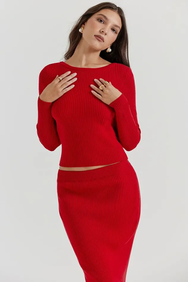 House Of CB Sula Scarlet Cashmere Blend Bow Sweater Women Tops House Of CB Sula Scarlet Cashmere Blend Bow Sweater Women Tops