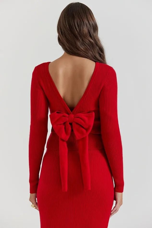 House Of CB Sula Scarlet Cashmere Blend Bow Sweater Women Tops House Of CB Sula Scarlet Cashmere Blend Bow Sweater Women Tops