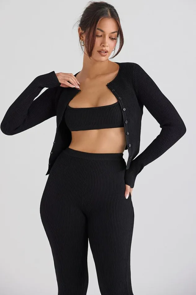 House Of CB Sylvia Black Ribbed Knit Cardigan Women Tops House Of CB Sylvia Black Ribbed Knit Cardigan Women Tops