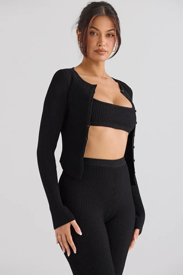 House Of CB Sylvia Black Ribbed Knit Cardigan Women Tops House Of CB Sylvia Black Ribbed Knit Cardigan Women Tops