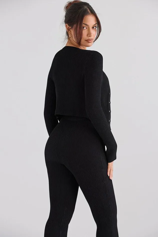House Of CB Sylvia Black Ribbed Knit Cardigan Women Tops House Of CB Sylvia Black Ribbed Knit Cardigan Women Tops