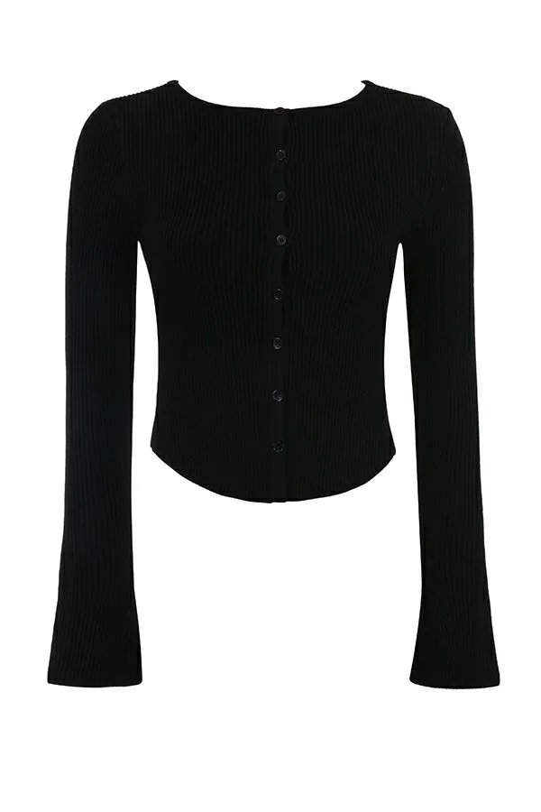 House Of CB Sylvia Black Ribbed Knit Cardigan Women Tops House Of CB Sylvia Black Ribbed Knit Cardigan Women Tops