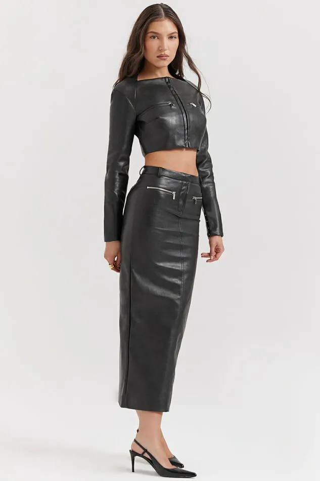 House Of CB Tana Black Vegan Leather Maxi Skirt Women Bottoms
