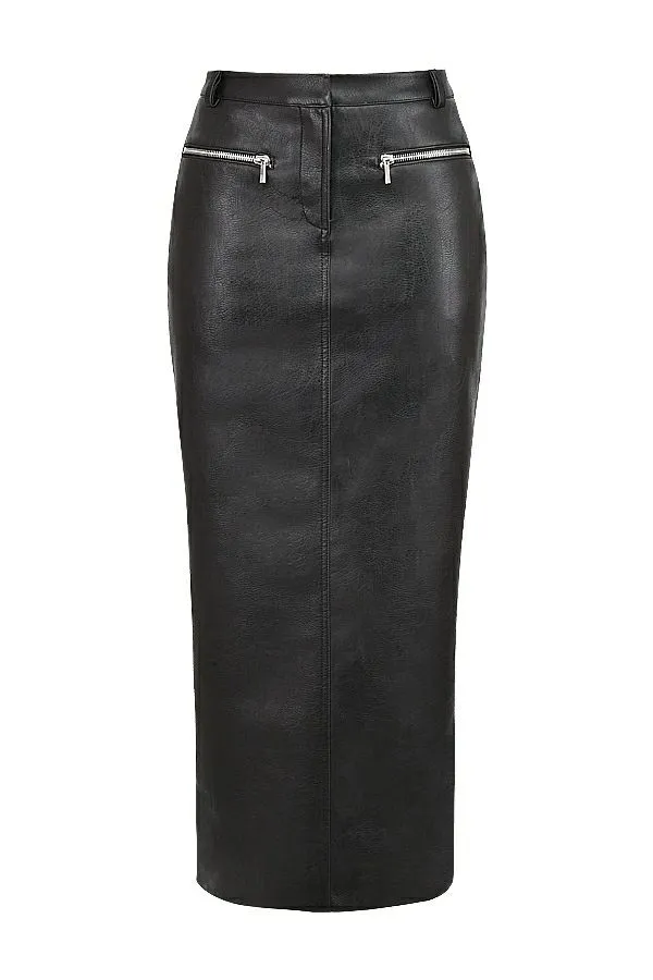 House Of CB Tana Black Vegan Leather Maxi Skirt Women Bottoms