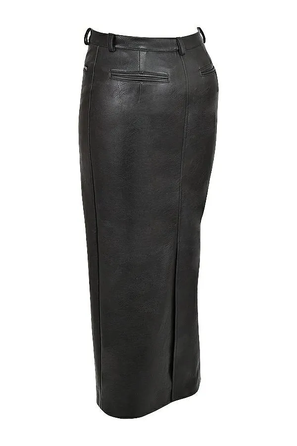 House Of CB Tana Black Vegan Leather Maxi Skirt Women Bottoms