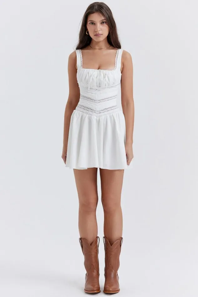 House Of CB Tiffani White Lace Trim Mini Dress Women Dresses