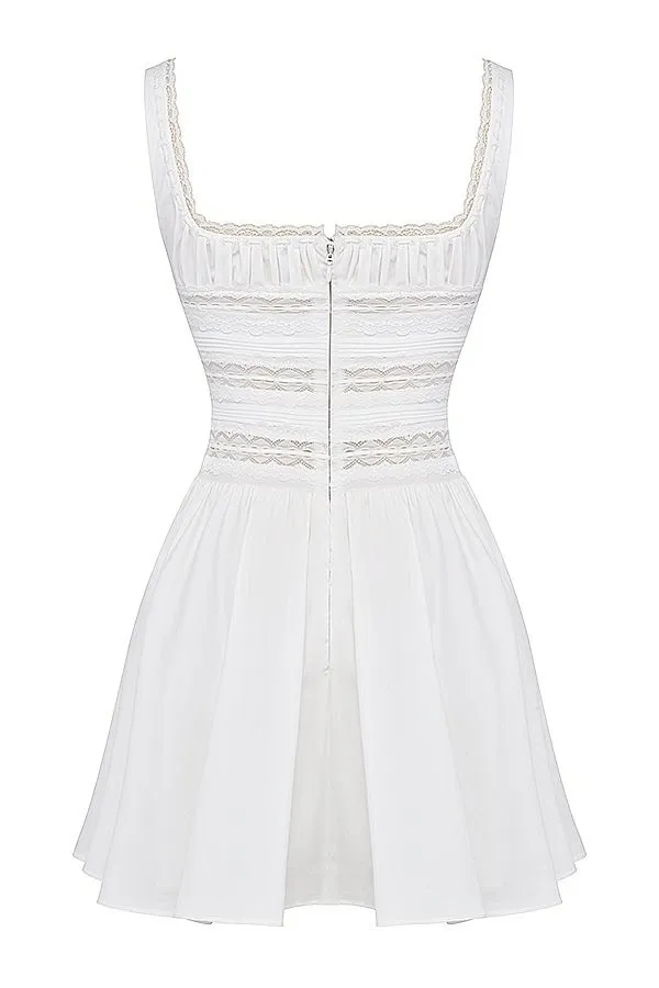 House Of CB Tiffani White Lace Trim Mini Dress Women Dresses