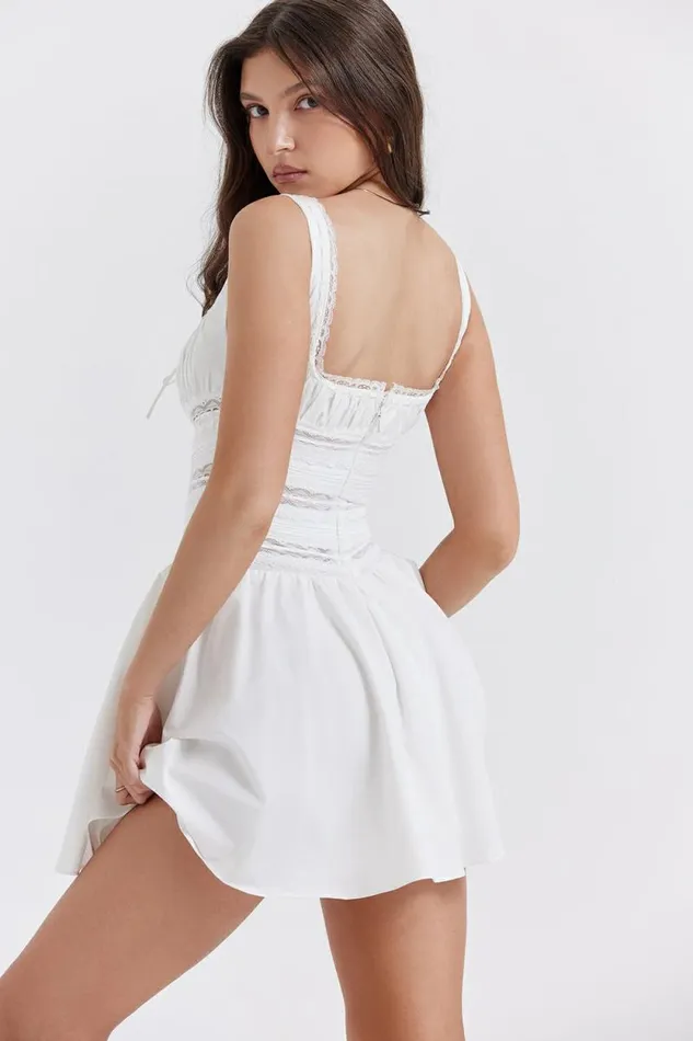 House Of CB Tiffani White Lace Trim Mini Dress Women Dresses