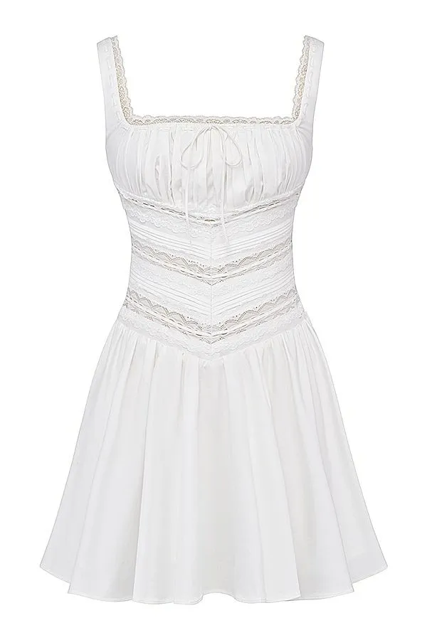 House Of CB Tiffani White Lace Trim Mini Dress Women Dresses