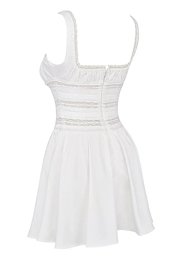 House Of CB Tiffani White Lace Trim Mini Dress Women Dresses
