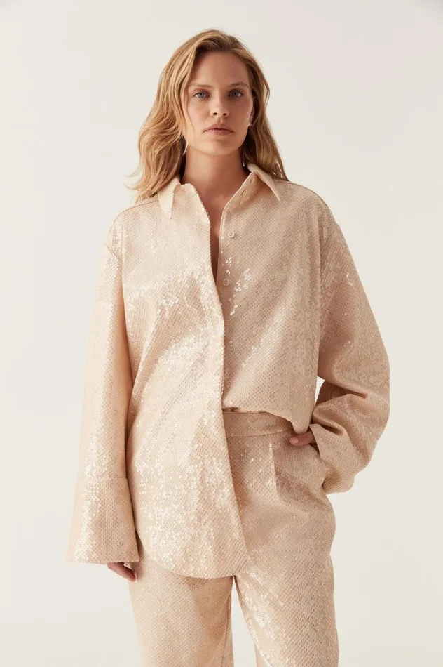 Incandescent Oversized Shirt Sand Brown Women Aje Tops Incandescent Oversized Shirt Sand Brown Women Aje Tops