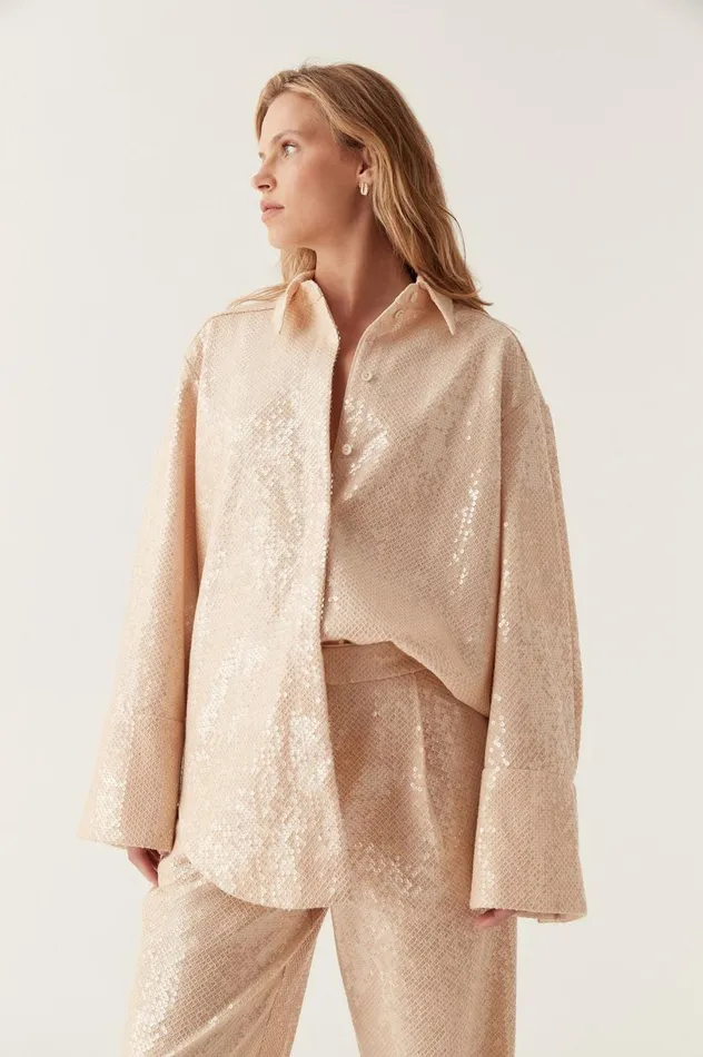 Incandescent Oversized Shirt Sand Brown Women Aje Tops Incandescent Oversized Shirt Sand Brown Women Aje Tops