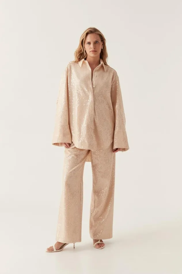 Incandescent Oversized Shirt Sand Brown Women Aje Tops Incandescent Oversized Shirt Sand Brown Women Aje Tops