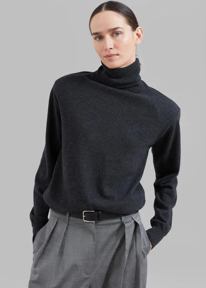 Ines Thin Padded Turtleneck 8211 Charcoal Women The Frankie Shop Clothing