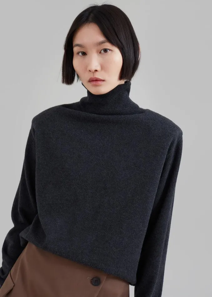 Ines Thin Padded Turtleneck 8211 Charcoal Women The Frankie Shop Clothing