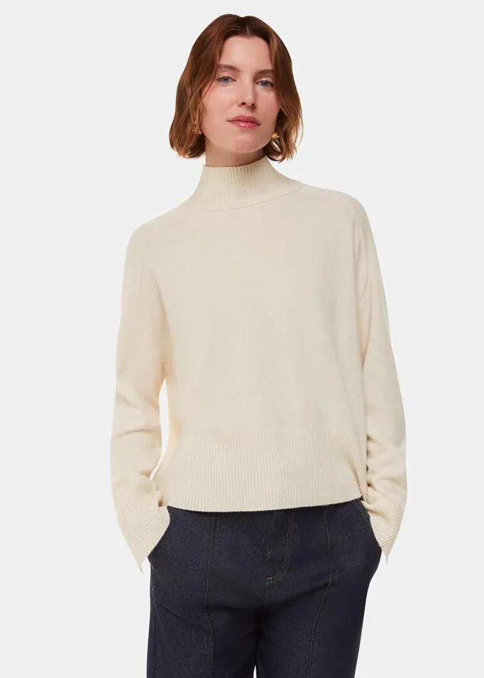 Ivory Cashmere Funnel Neck Women Whistles Knitwear and Cashmere