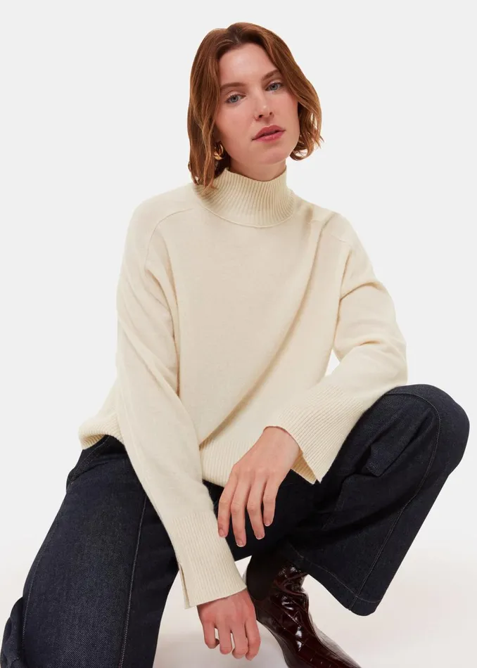 Ivory Cashmere Funnel Neck Women Whistles Knitwear and Cashmere