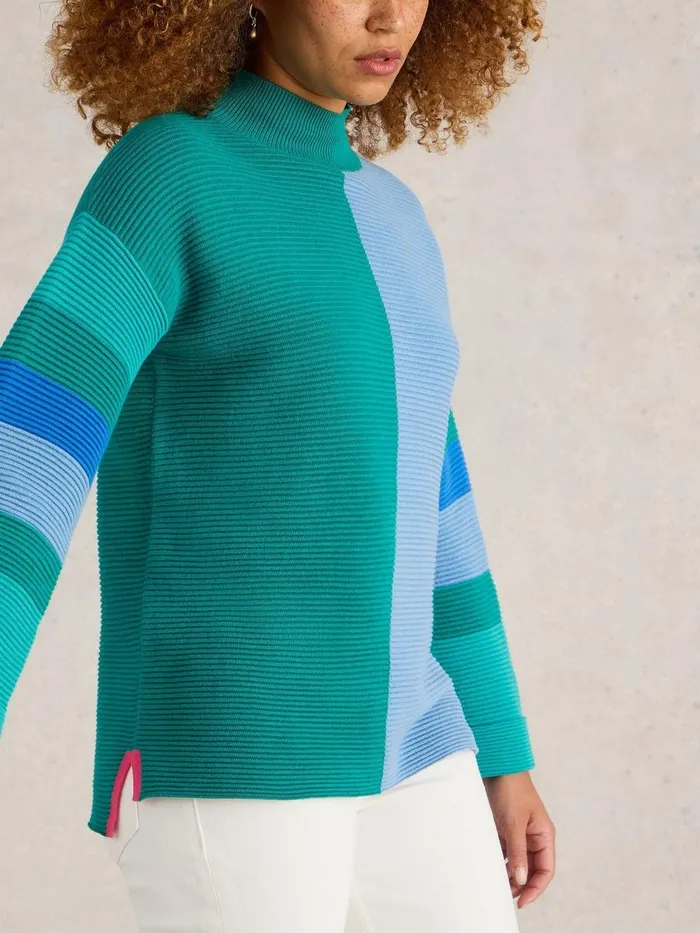 JANA HIGH NECK JUMPER Teal Multi Women White Stuff Knitwear JANA HIGH NECK JUMPER Teal Multi Women White Stuff Knitwear