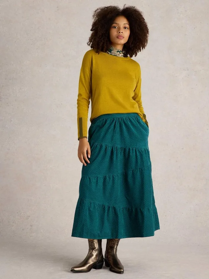 Jenna Cord Tiered Skirt Dark Green Women White Stuff Skirts