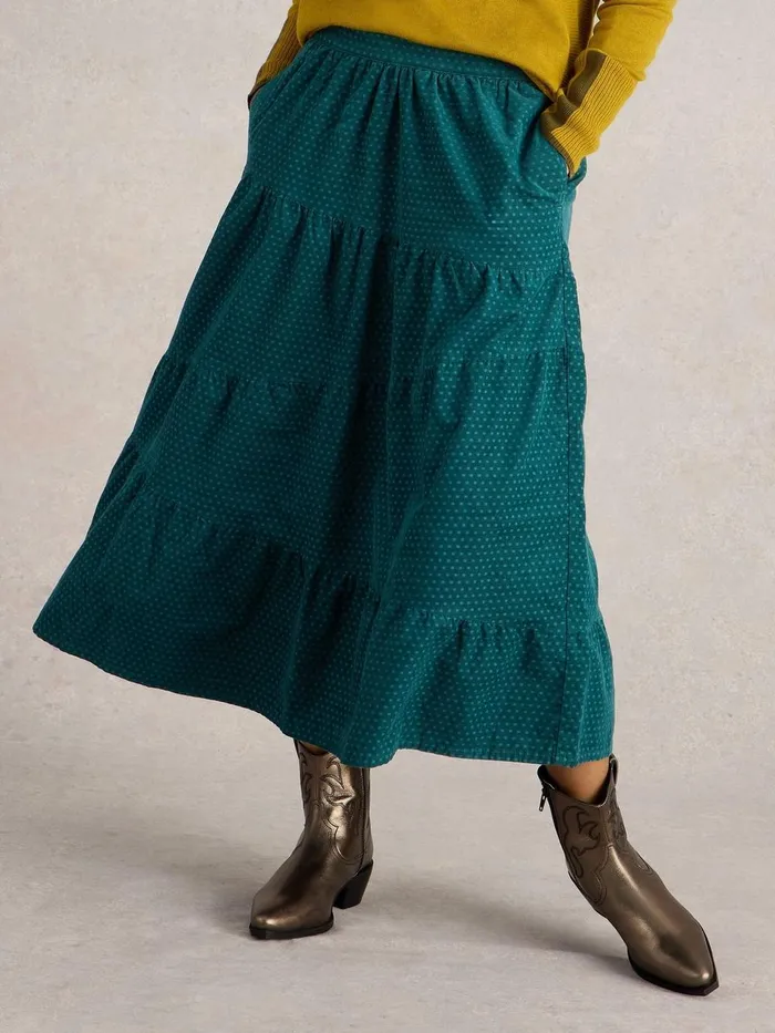 Jenna Cord Tiered Skirt Dark Green Women White Stuff Skirts Jenna Cord Tiered Skirt Dark Green Women White Stuff Skirts