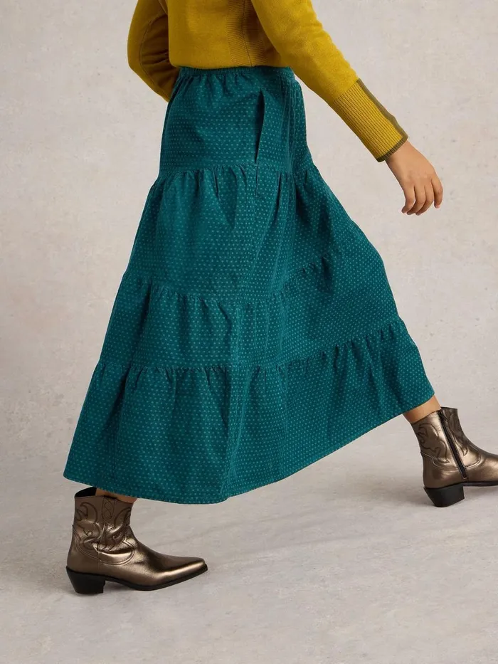 Jenna Cord Tiered Skirt Dark Green Women White Stuff Skirts Jenna Cord Tiered Skirt Dark Green Women White Stuff Skirts