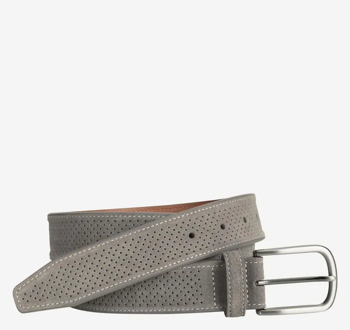 Johnston and Murphy Belts Men Perfed Suede Belt Gray