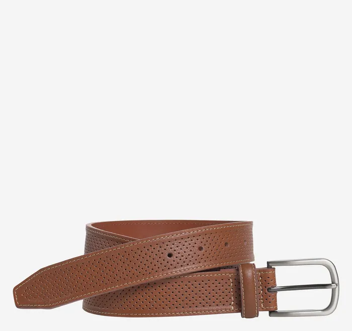 Johnston and Murphy Belts Men Soft Perforated Leather Belt Tan