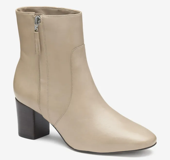 Johnston and Murphy Boots and Booties Women Eleanor SideZip Bootie Beige Calfskin