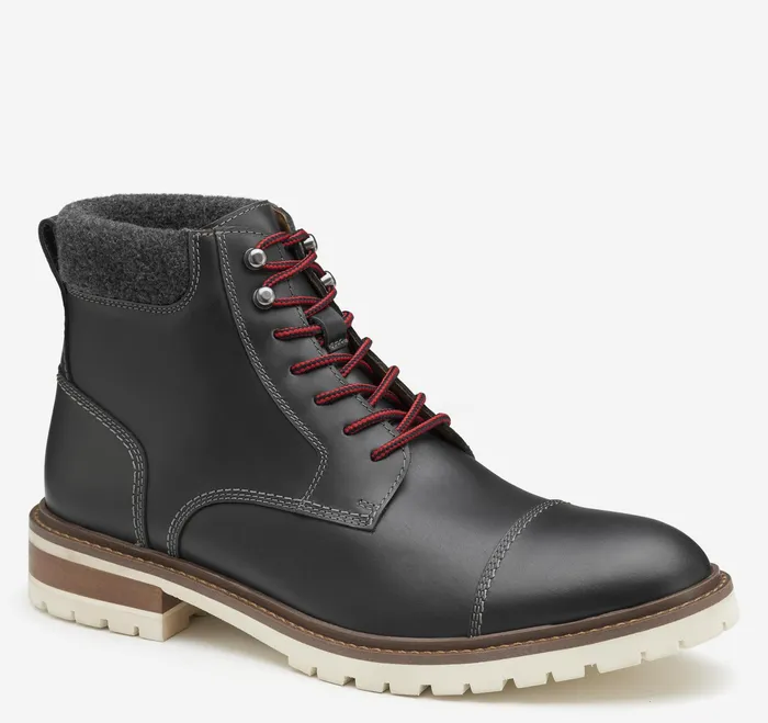 Johnston and Murphy Boots Men Barrett Cap Toe Boot Gray Full Grain