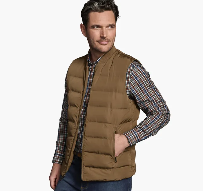 Johnston and Murphy Coats Jackets and Vests Men Channel Quilt Vest With Knit Collar Camel