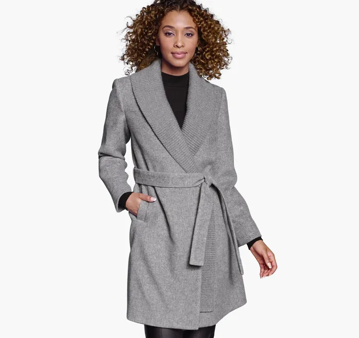 Johnston and Murphy Coats Jackets and Vests Women WoolBlend Coat With Removable Knit Collar Gray