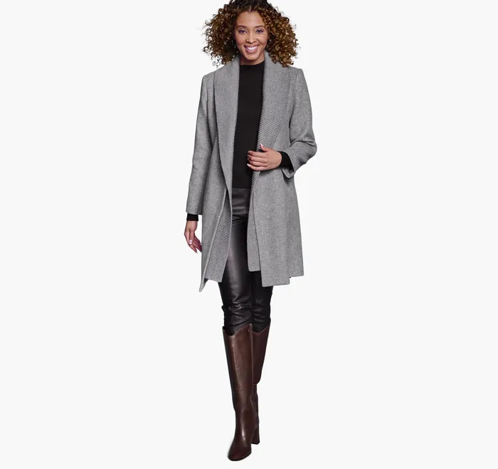 Johnston and Murphy Coats Jackets and Vests Women WoolBlend Coat With Removable Knit Collar Gray Johnston and Murphy Coats Jackets and Vests Women WoolBlend Coat With Removable Knit Collar Gray
