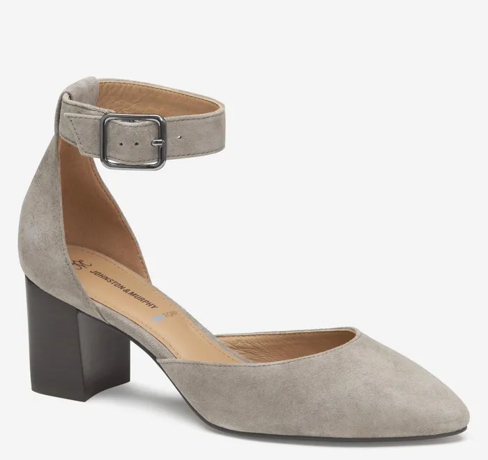 Johnston and Murphy Heels and Platform Wedges Women Vicki Ankle Strap Taupe Kid Suede